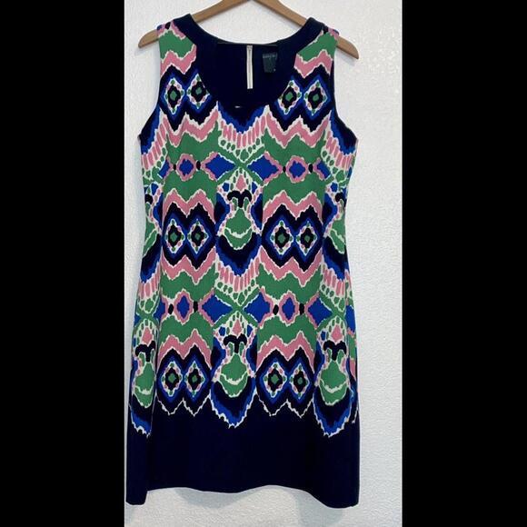 Gabby Skye Geometric Print Sheath Dress Size 12 Green Blue Pink - Picture 1 of 10